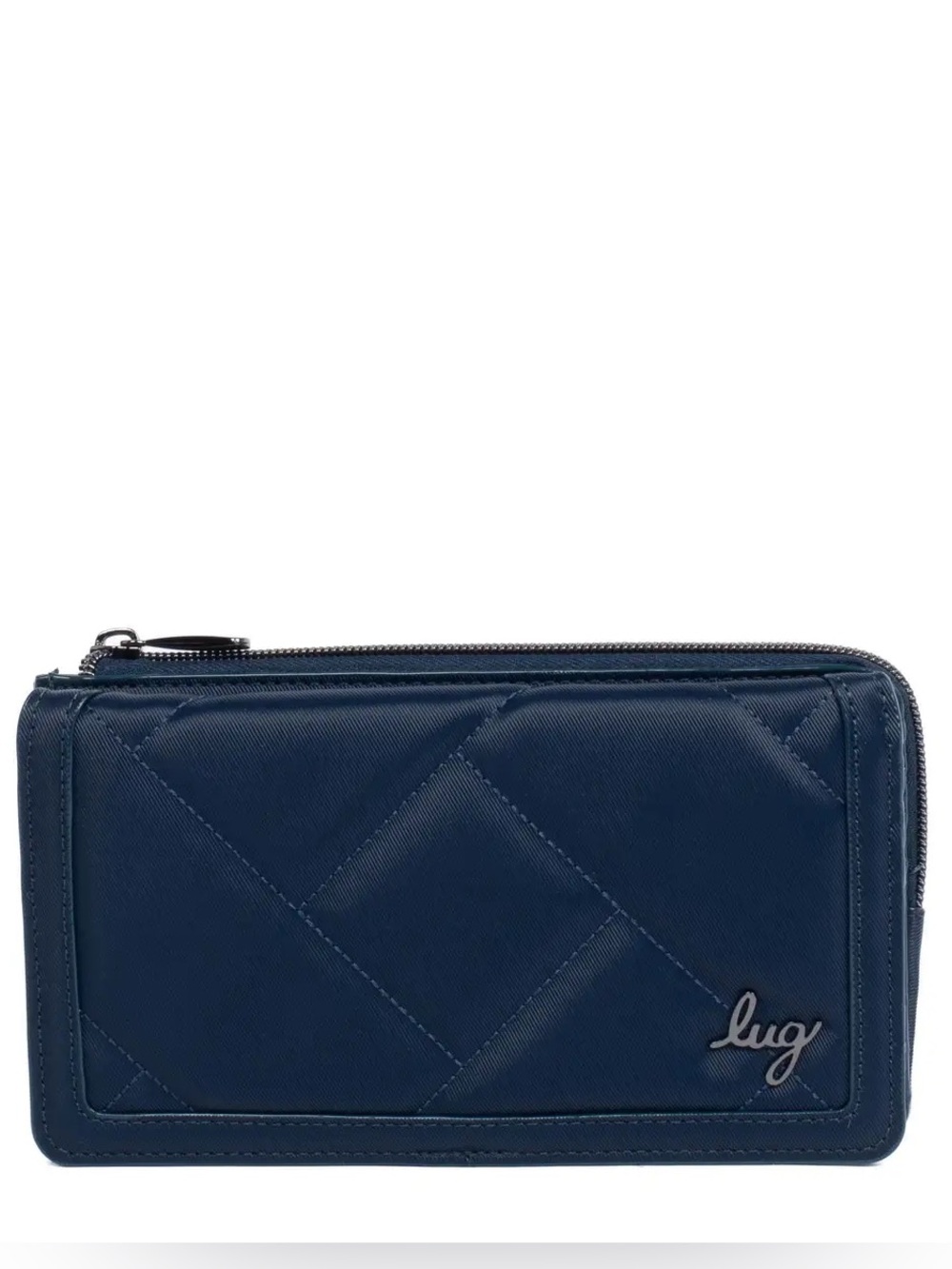 lug Navy Satin Quilted Zip Wallet with Metal Logo